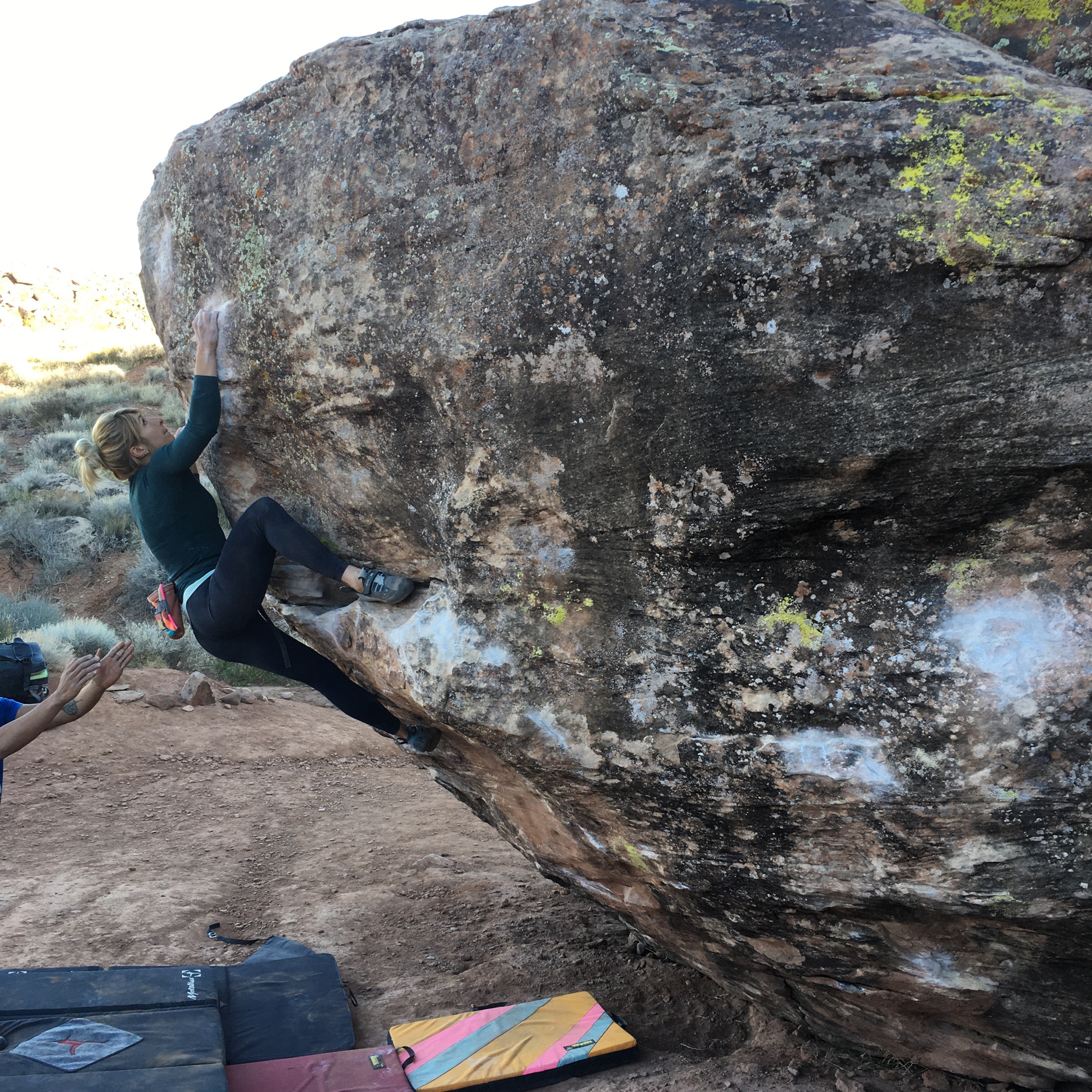 Climbing Beta video of climbers on Indolence v7 in Moe's Valley with undefined beta videos in KAYA, the climber's app - where climbers can log and track their ascents, progress, and connect with their local gym and outdoor climbing community.