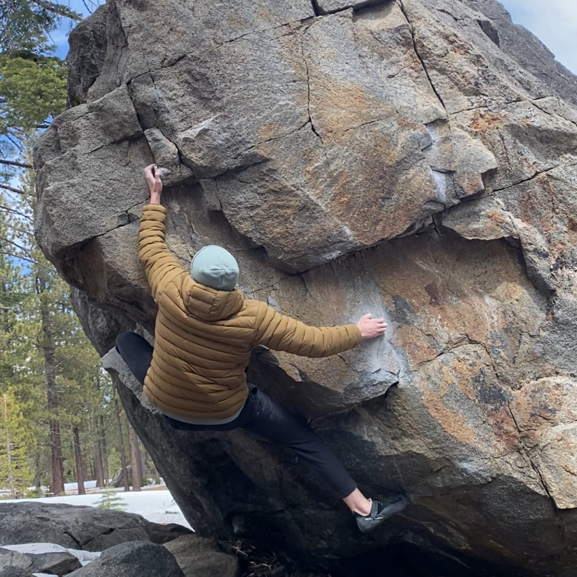 Climbing Beta video of climbers on You're a Mean One v7 in Lake Tahoe with undefined beta videos in KAYA, the climber's app - where climbers can log and track their ascents, progress, and connect with their local gym and outdoor climbing community.