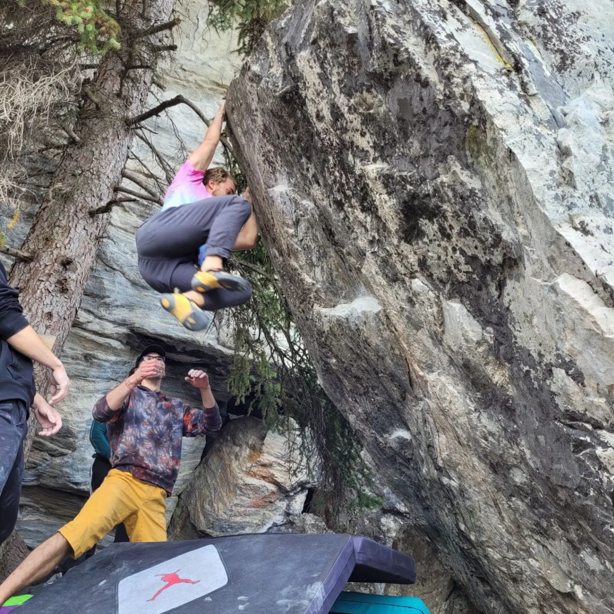 Climbing Beta video of climbers on Pumpkin Pie v4 in Kelowna with undefined beta videos in KAYA, the climber's app - where climbers can log and track their ascents, progress, and connect with their local gym and outdoor climbing community.