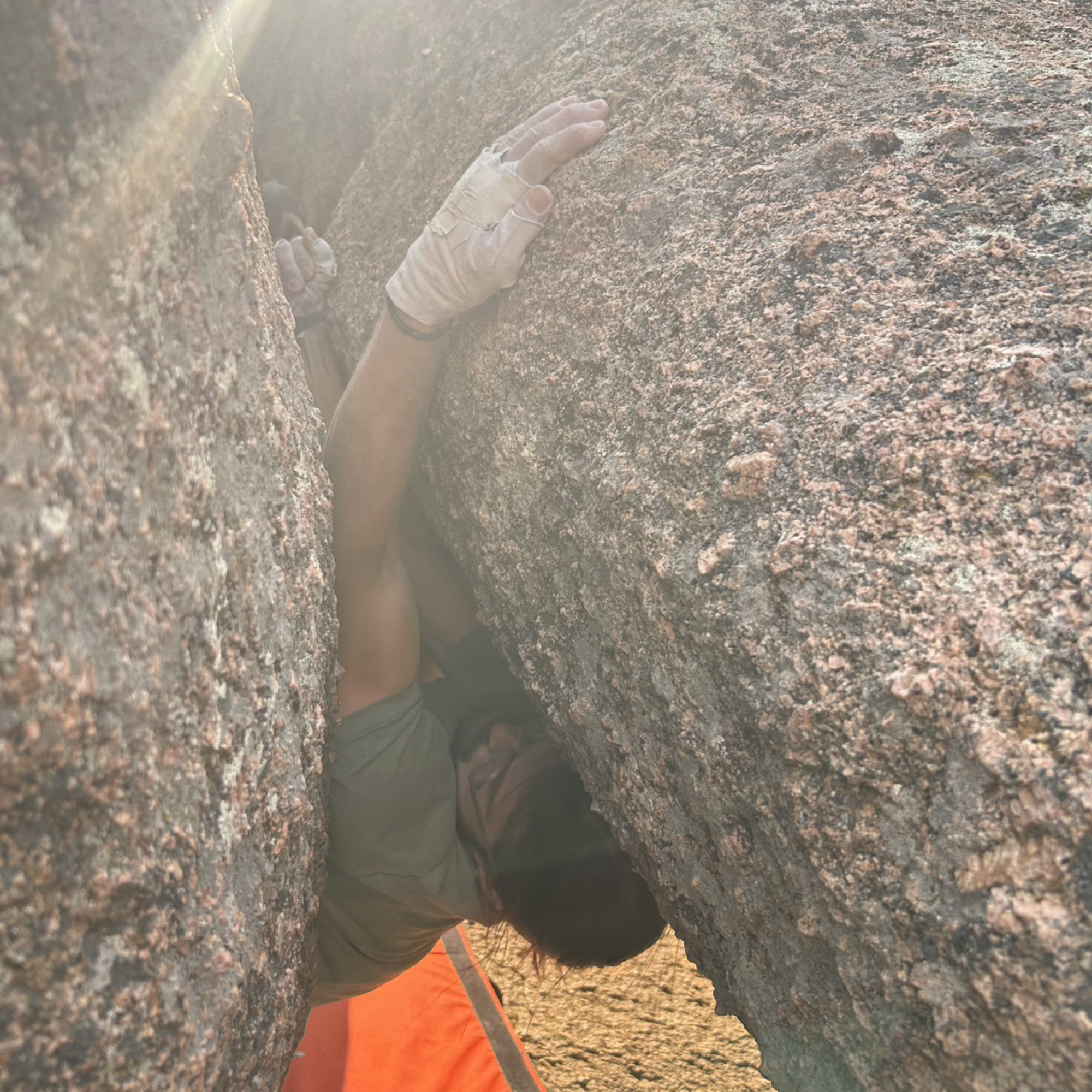 Climbing Beta video of climbers on Spin to Win v2 in Vedauwoo with undefined beta videos in KAYA, the climber's app - where climbers can log and track their ascents, progress, and connect with their local gym and outdoor climbing community.