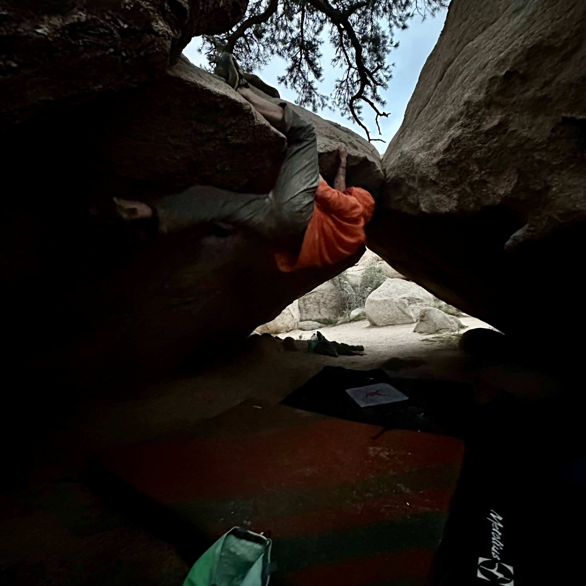 Climbing Beta video of climbers on Yabo Roof v3 in Joshua Tree with undefined beta videos in KAYA, the climber's app - where climbers can log and track their ascents, progress, and connect with their local gym and outdoor climbing community.