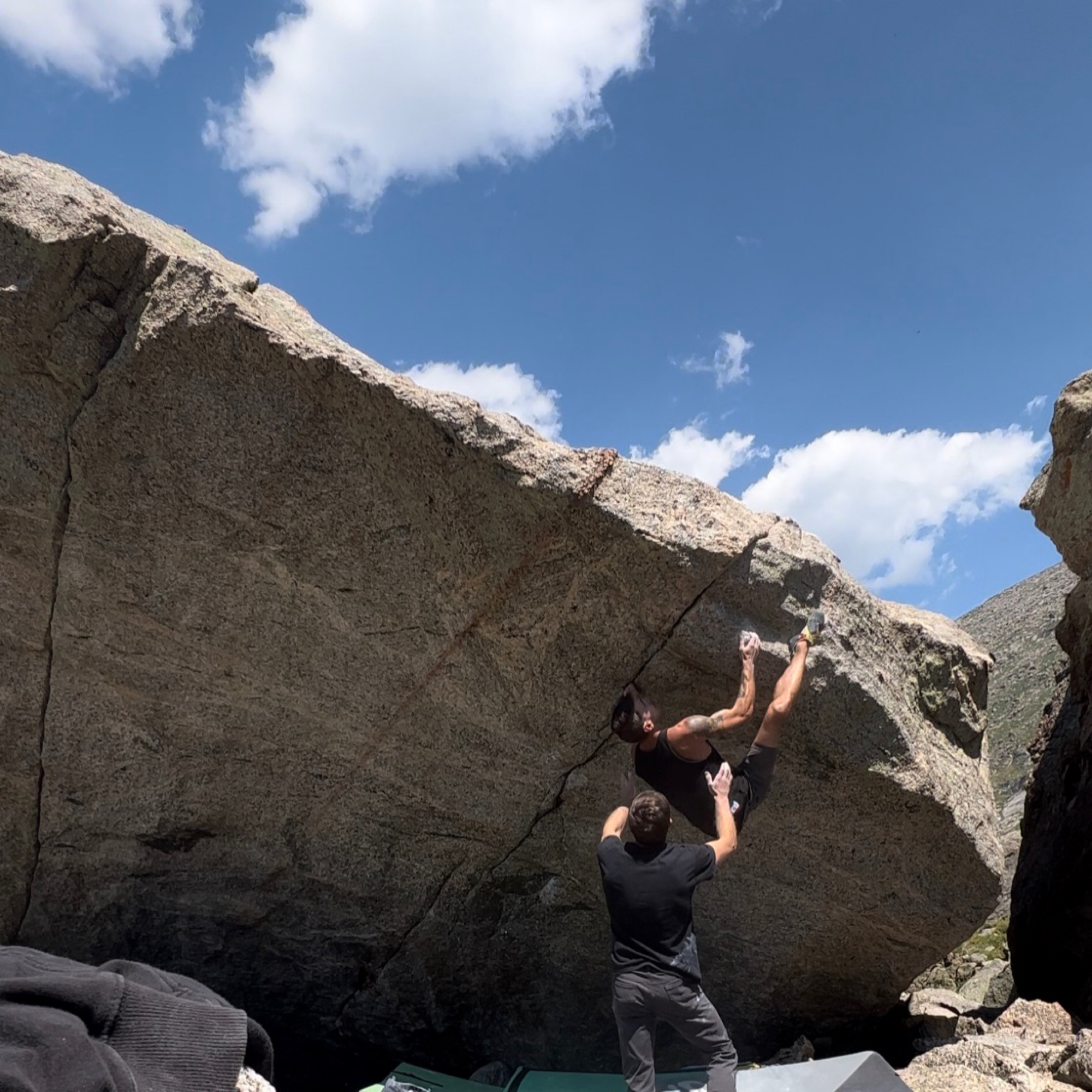 Climbing Beta video of climbers on Equitas v7 in Mt. Blue Sky with undefined beta videos in KAYA, the climber's app - where climbers can log and track their ascents, progress, and connect with their local gym and outdoor climbing community.