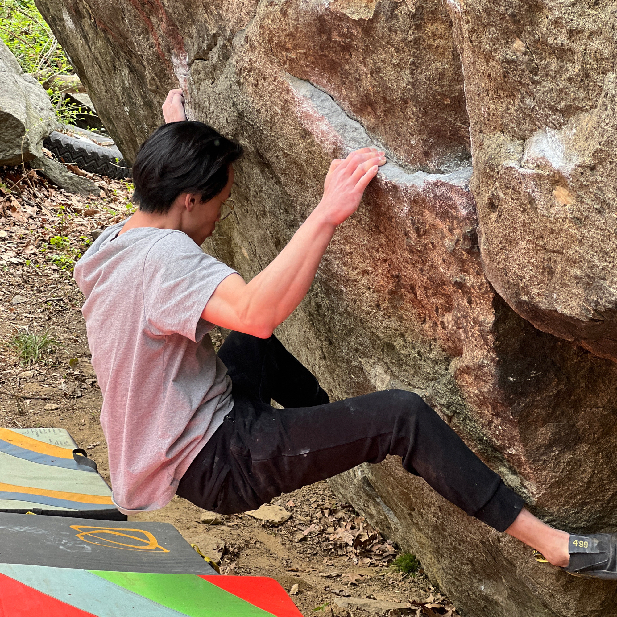 Climbing Beta video of climbers on Sykesville Monster v8 in Patapsco Valley State Park with undefined beta videos in KAYA, the climber's app - where climbers can log and track their ascents, progress, and connect with their local gym and outdoor climbing community.