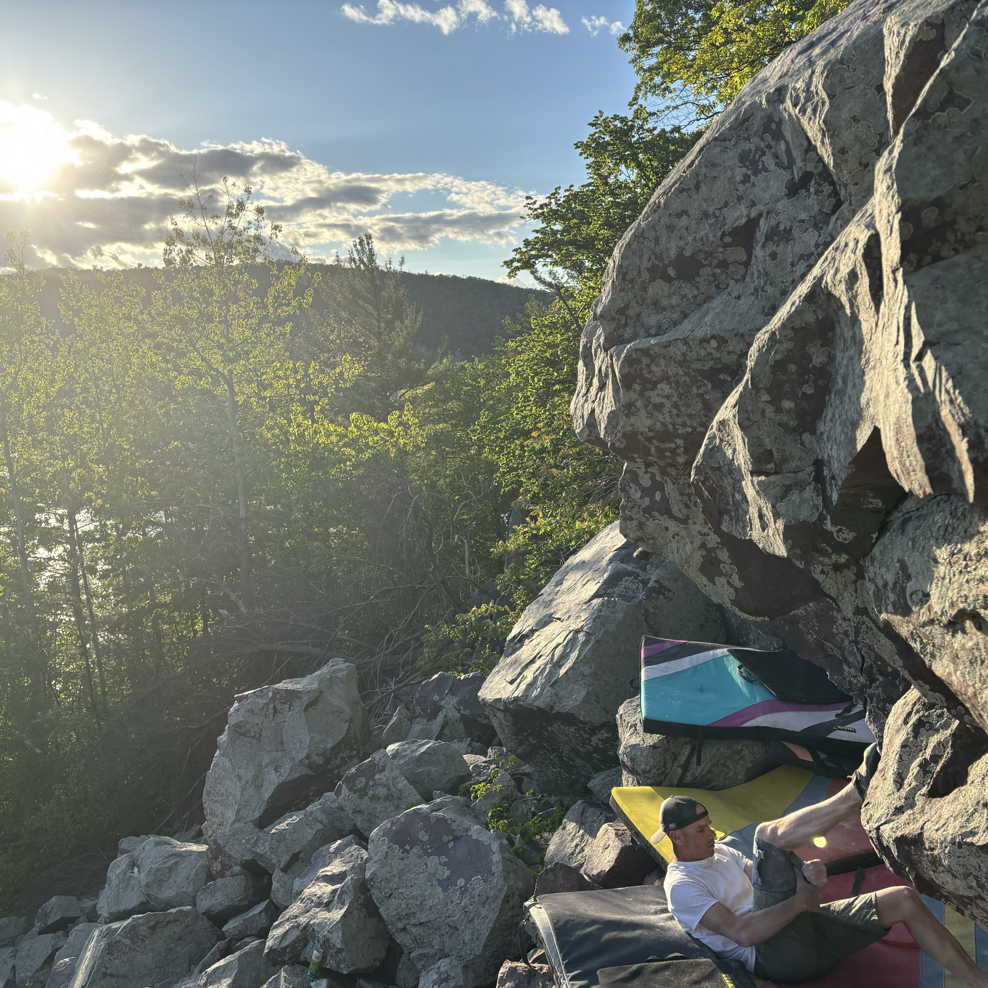 Climbing Beta video of climbers on Harmony v9 in Devil's Lake with undefined beta videos in KAYA, the climber's app - where climbers can log and track their ascents, progress, and connect with their local gym and outdoor climbing community.