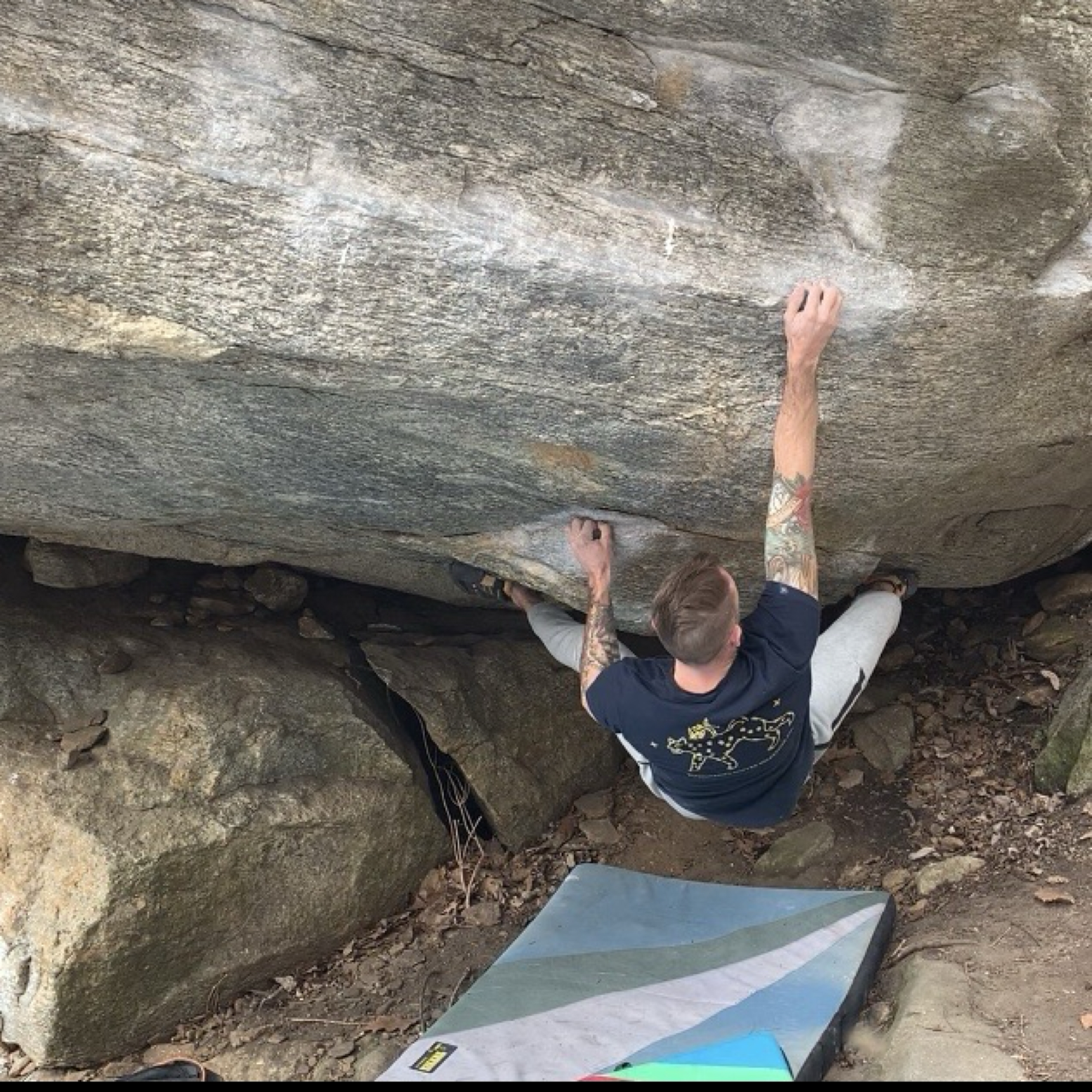 Climbing Beta video of climbers on Brackish Water v8 in Rumbling Bald with undefined beta videos in KAYA, the climber's app - where climbers can log and track their ascents, progress, and connect with their local gym and outdoor climbing community.