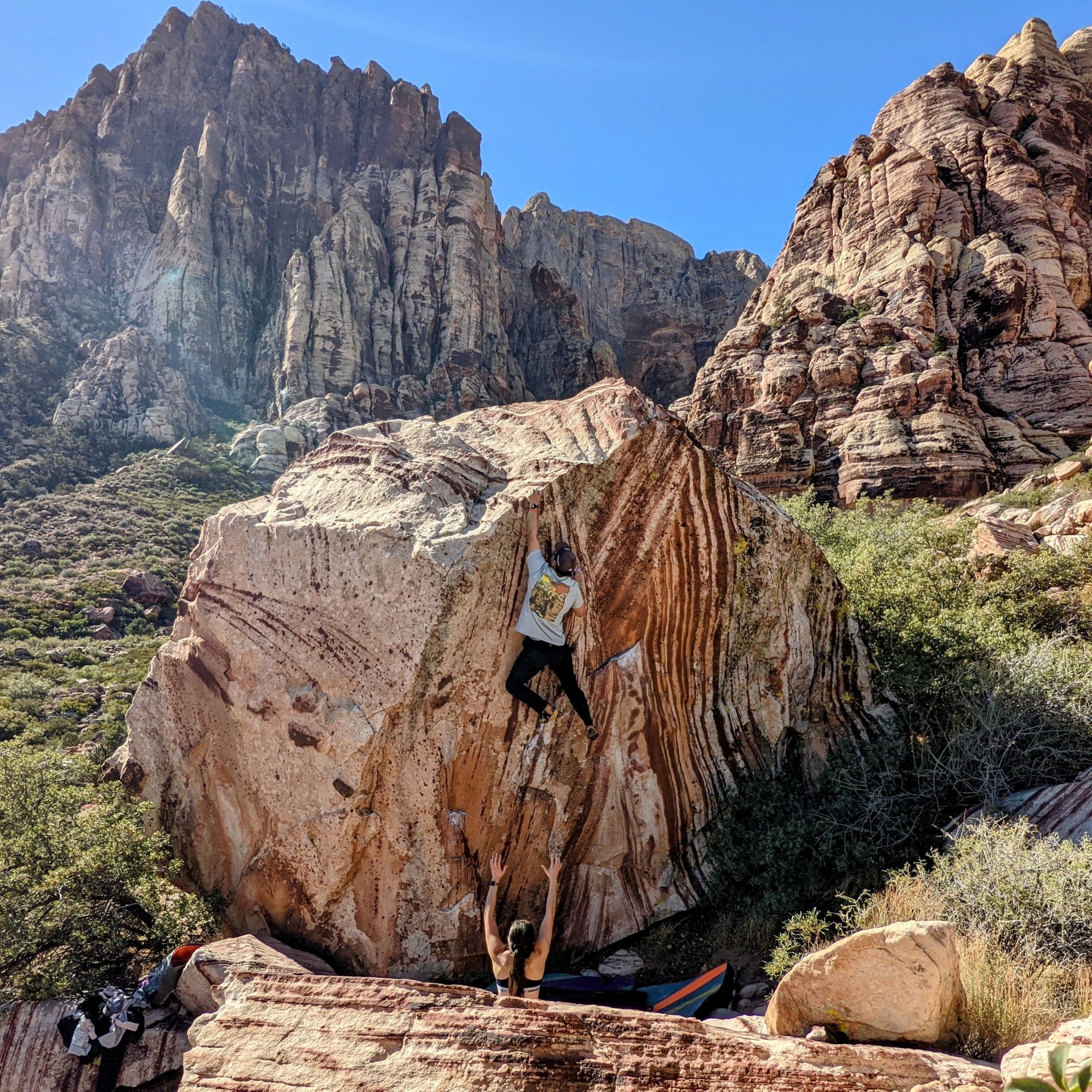 Climbing Beta video of climbers on 25 Cents v5 in Red Rock with undefined beta videos in KAYA, the climber's app - where climbers can log and track their ascents, progress, and connect with their local gym and outdoor climbing community.