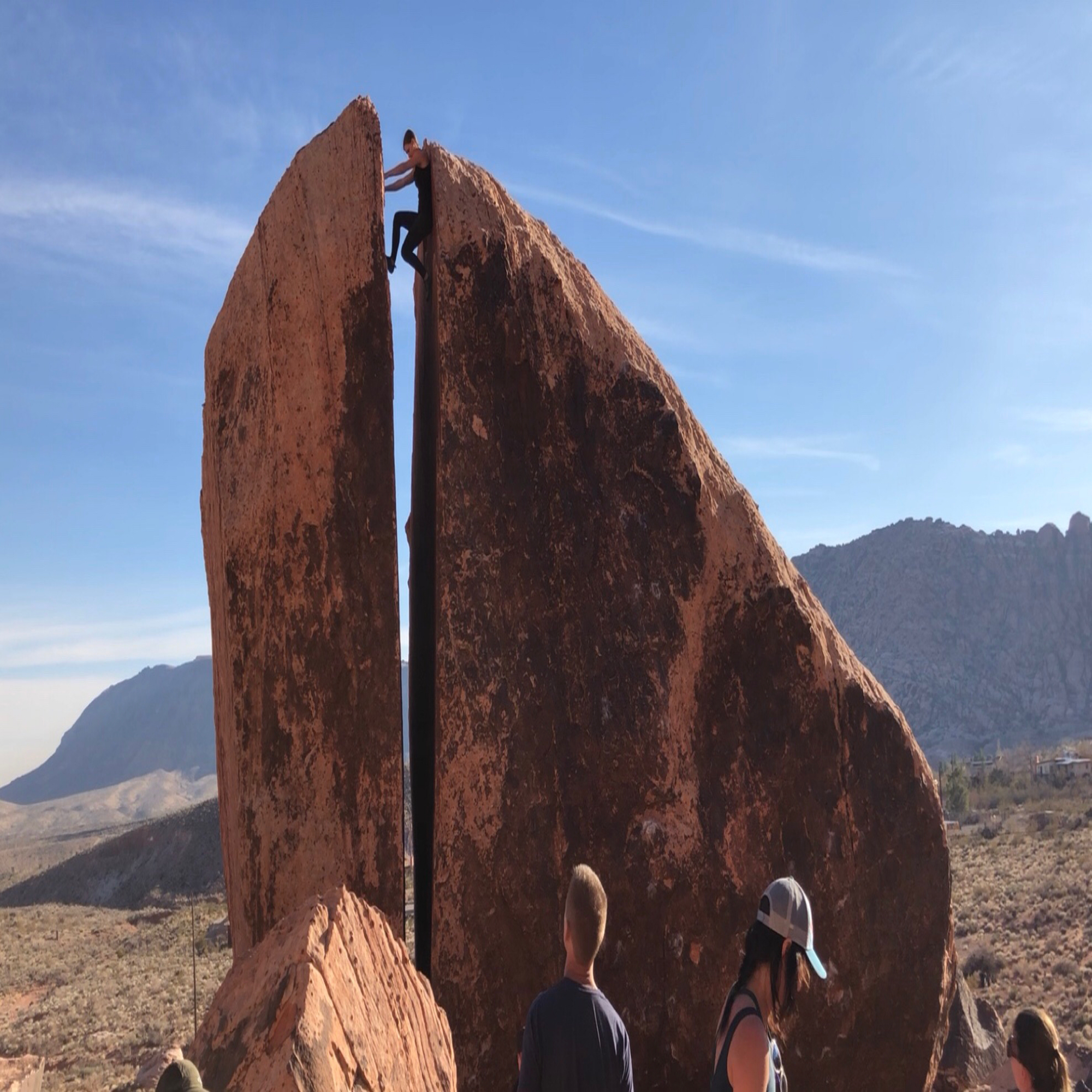 Climbing Beta video of climbers on Plumber's Crack v1 in Red Rock with undefined beta videos in KAYA, the climber's app - where climbers can log and track their ascents, progress, and connect with their local gym and outdoor climbing community.
