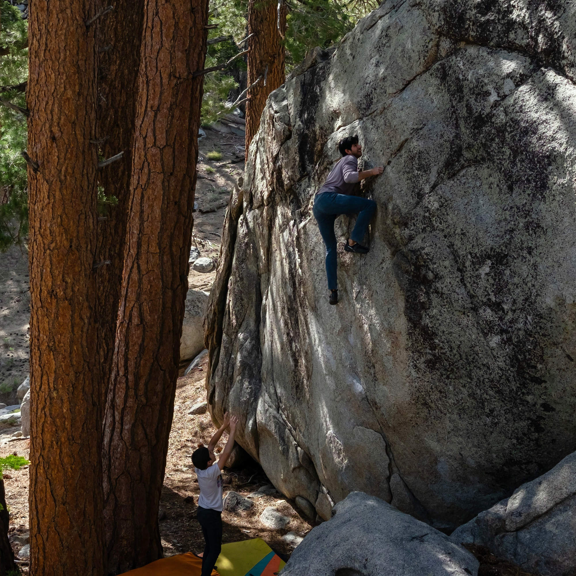 Climbing Beta video of climbers on Sea of Tranquility v1 in Tramway with undefined beta videos in KAYA, the climber's app - where climbers can log and track their ascents, progress, and connect with their local gym and outdoor climbing community.