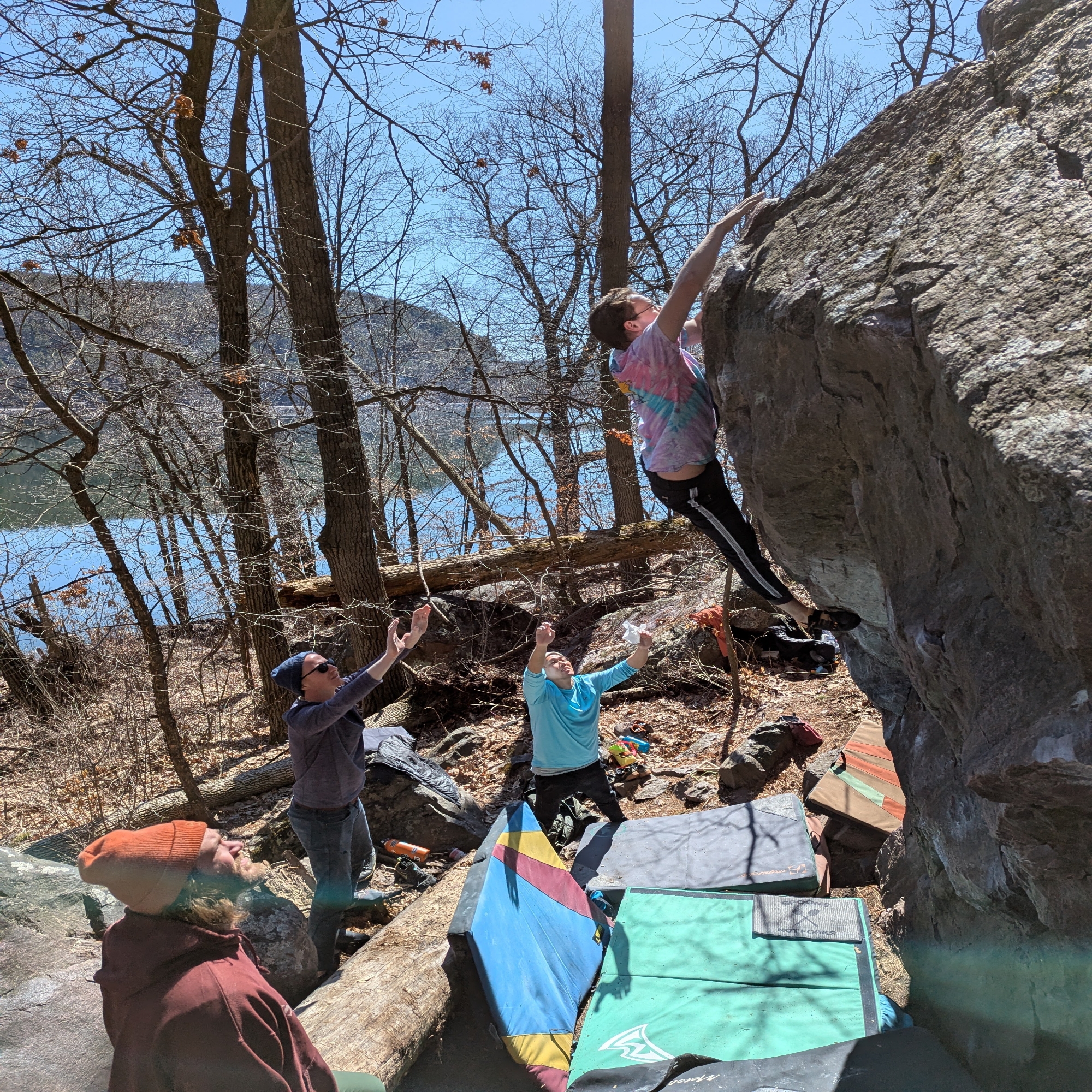 Climbing Beta video of climbers on P.Stachio v4 in Devil's Lake with undefined beta videos in KAYA, the climber's app - where climbers can log and track their ascents, progress, and connect with their local gym and outdoor climbing community.