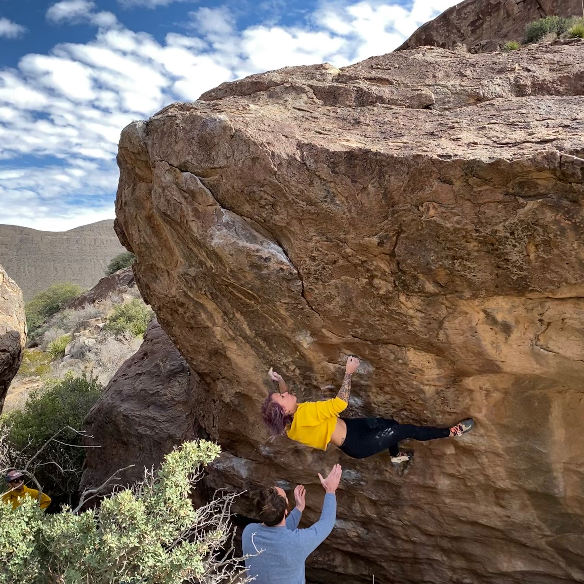 Climbing Beta video of climbers on Sex After Death v8 in Hueco Tanks with undefined beta videos in KAYA, the climber's app - where climbers can log and track their ascents, progress, and connect with their local gym and outdoor climbing community.