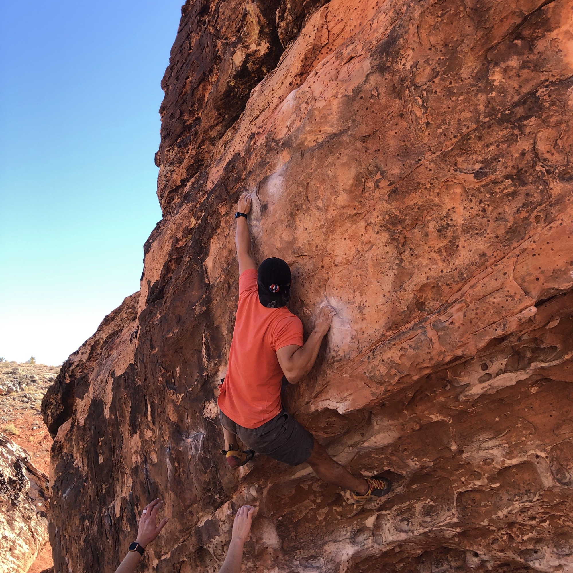 Climbing Beta video of climbers on Hyperglide v5 in Red Rock with undefined beta videos in KAYA, the climber's app - where climbers can log and track their ascents, progress, and connect with their local gym and outdoor climbing community.