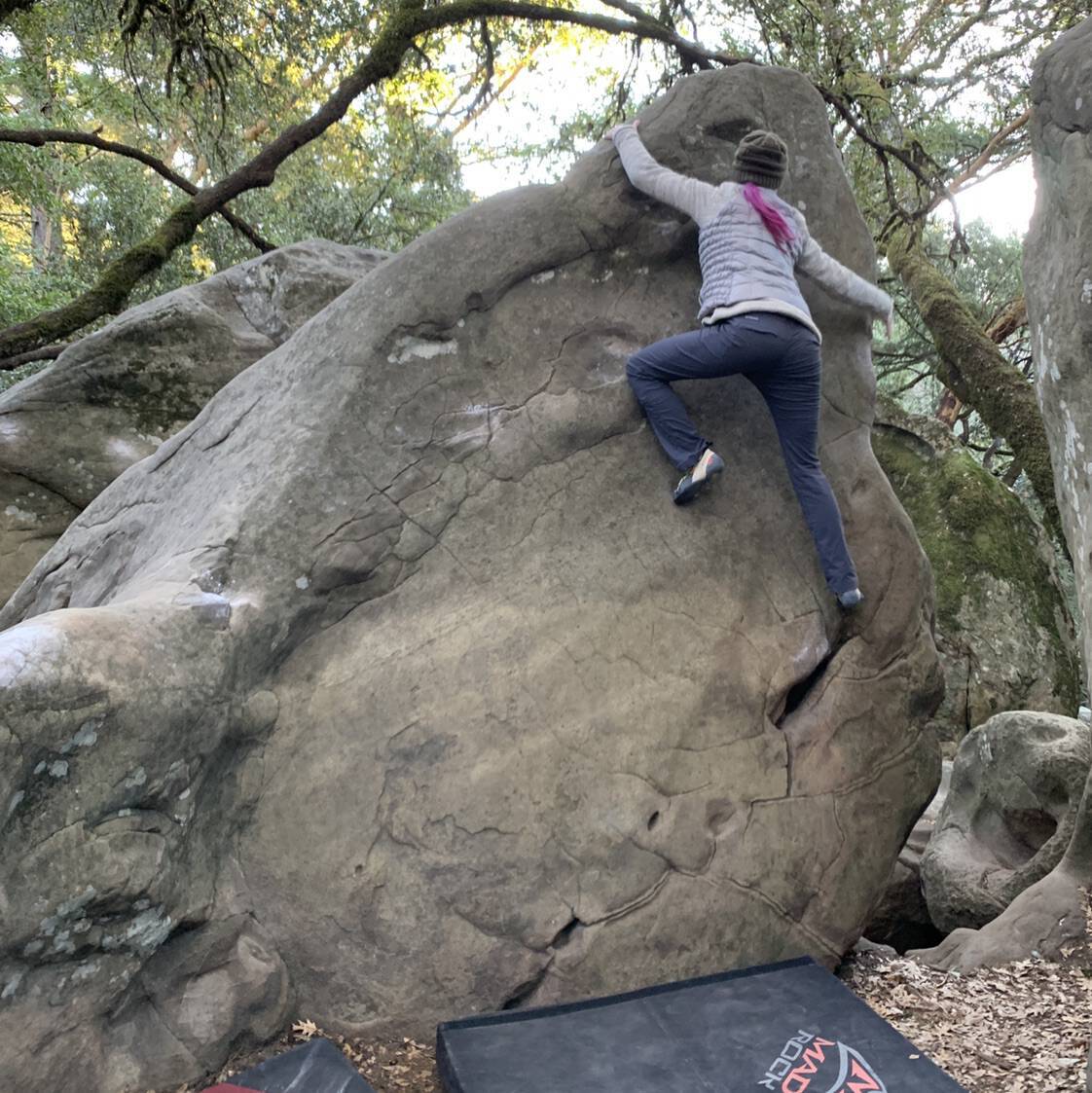 Climbing Beta video of climbers on The Warm Up v1 in Castle Rock State Park with undefined beta videos in KAYA, the climber's app - where climbers can log and track their ascents, progress, and connect with their local gym and outdoor climbing community.