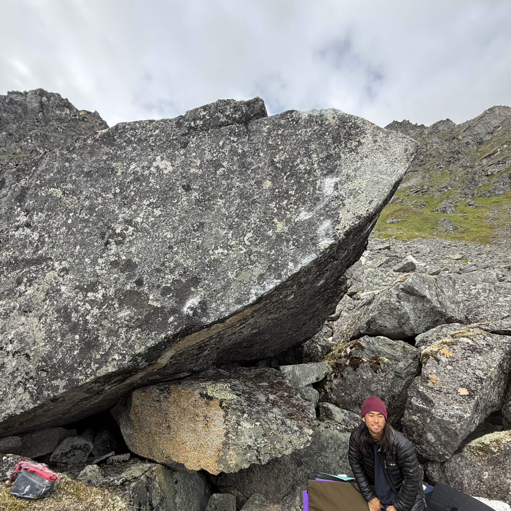 Climbing Beta video of climbers on Low Key Loki v4 in Hatcher Pass with undefined beta videos in KAYA, the climber's app - where climbers can log and track their ascents, progress, and connect with their local gym and outdoor climbing community.