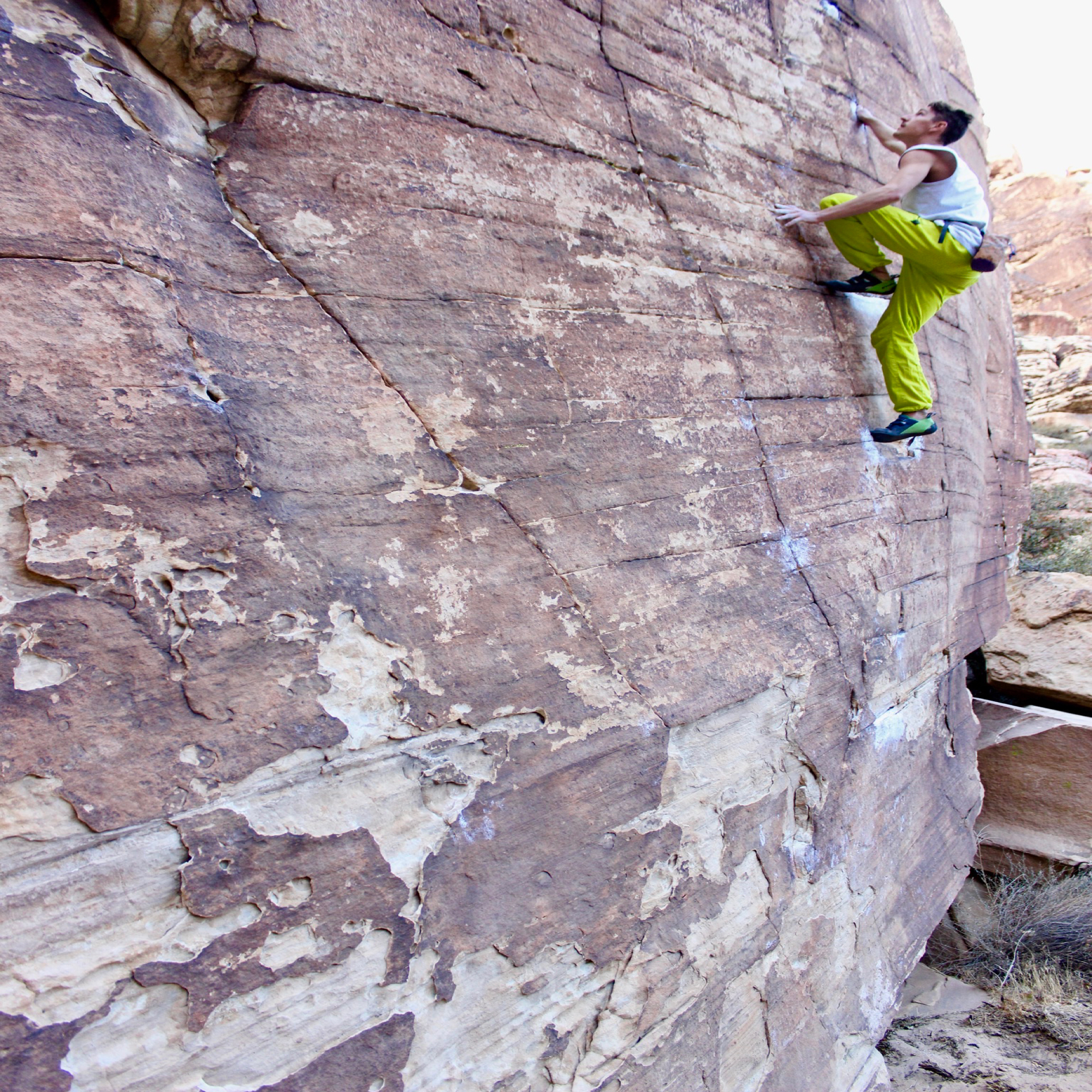 Climbing Beta video of climbers on Natasha's Highball v2 in Red Rock with undefined beta videos in KAYA, the climber's app - where climbers can log and track their ascents, progress, and connect with their local gym and outdoor climbing community.