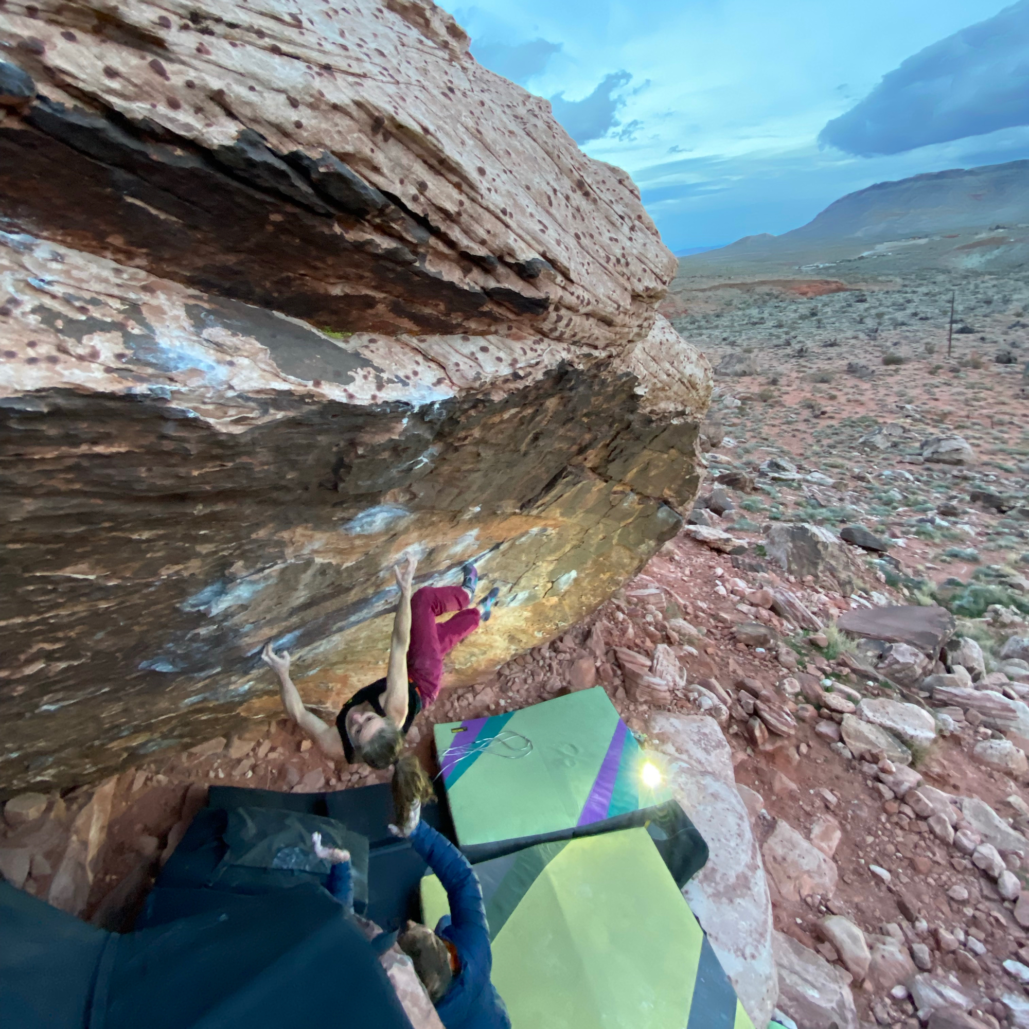 Climbing Beta video of climbers on Scare Tactics Right v9 in Red Rock with undefined beta videos in KAYA, the climber's app - where climbers can log and track their ascents, progress, and connect with their local gym and outdoor climbing community.