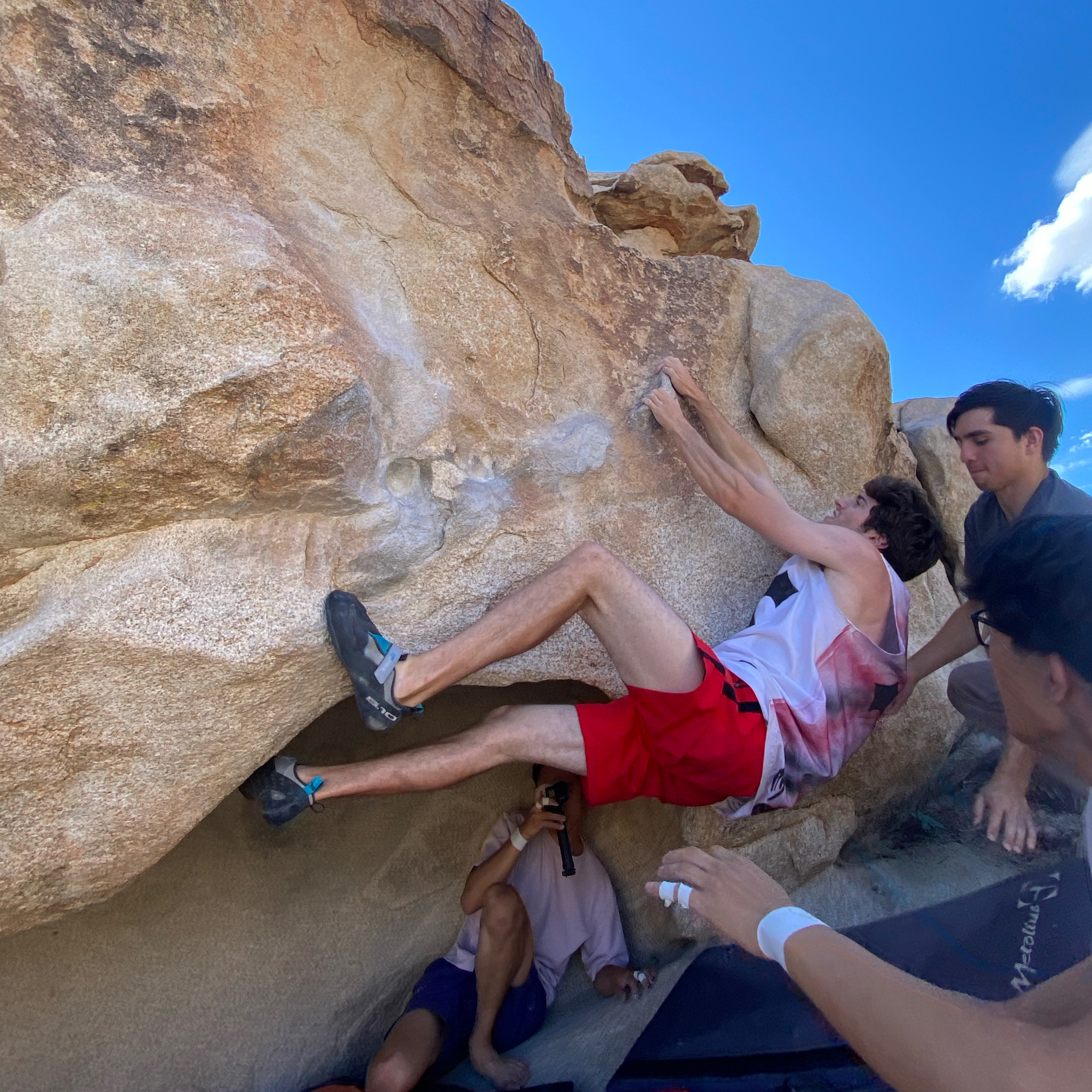 Climbing Beta video of climbers on False Hueco Traverse v2 in Joshua Tree with undefined beta videos in KAYA, the climber's app - where climbers can log and track their ascents, progress, and connect with their local gym and outdoor climbing community.