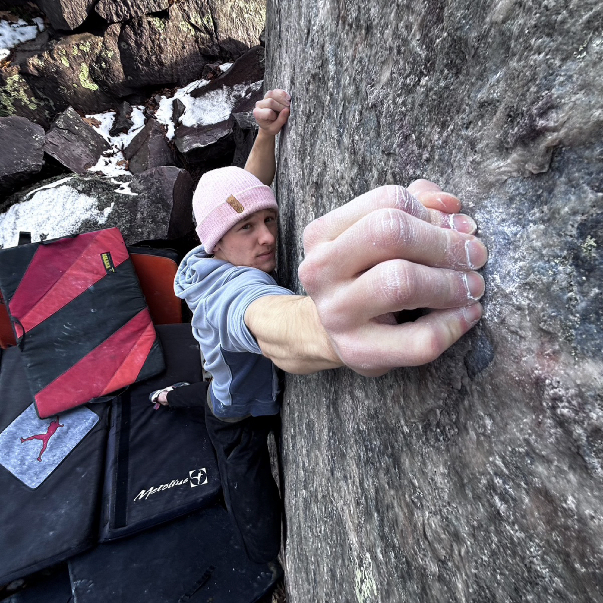 Climbing Beta video of climbers on The Ivory Face v11 in Devil's Lake with undefined beta videos in KAYA, the climber's app - where climbers can log and track their ascents, progress, and connect with their local gym and outdoor climbing community.